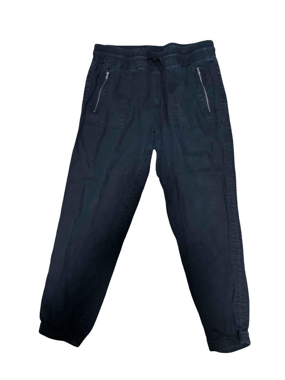Athleta Black 100% Linen Utilitarian Jogger Pants Elastic Waist Zip Pockets 10
